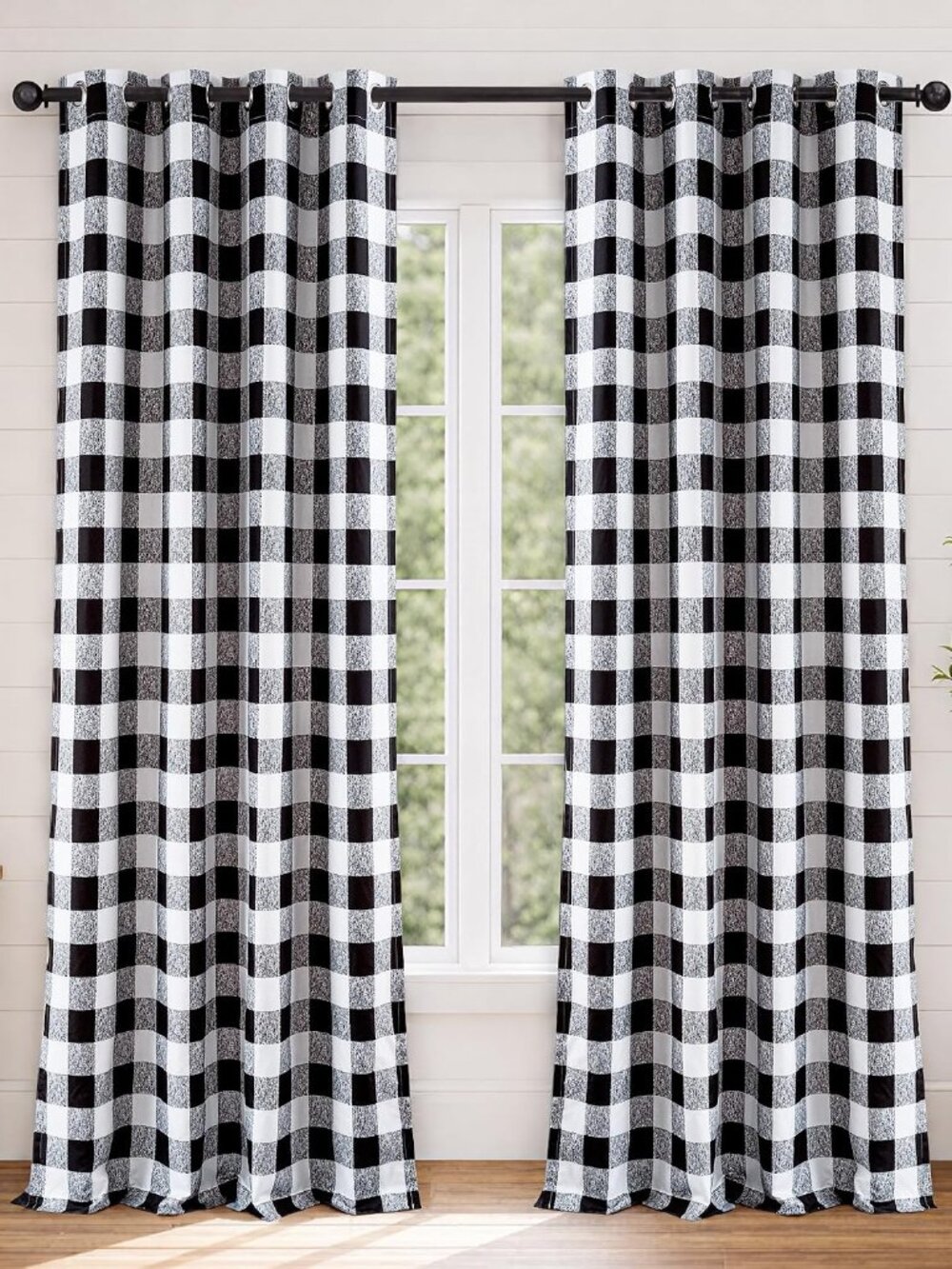 Buffalo Plaid Blackout Curtains 2 Panels W52 x L84, Black